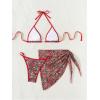 imageSOLY HUX Womens 3 Piece Swimsuit Leopard Cherry Print Halter Bikini Set Bathing Suit with Sarong Wraps Cover UpMulticoloured Leopard