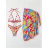 imageSOLY HUX Womens Boho Bikini Set Printed Halter Triangle Swimsuit Beach Vacation Swimwear with Cover Up SkirtsMulti Printed