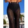 imageSOLY HUX Womens High Waist Sheer Mesh Swimsuit Cover up Pants See Through Wide Leg Bikini Beach Pants SwimwearPlain Black Glitter
