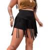 imageSOLY HUX Womens Plus Size Elastic High Waisted Fringe Tassel Solid Straight Leg Skinny ShortsBlack
