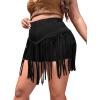 imageSOLY HUX Womens Plus Size Elastic High Waisted Fringe Tassel Solid Straight Leg Skinny ShortsBlack