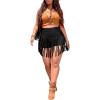 imageSOLY HUX Womens Plus Size Elastic High Waisted Fringe Tassel Solid Straight Leg Skinny ShortsBlack