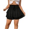 imageSOLY HUX Womens Plus Size Shorts Tie Front Shirred High Waisted Layered Hem Wide Leg Summer Shorts Solid Black 1XL