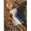 imageSOLY HUX Womens Sarong Cover Ups 3D Floral Side Split Swimsuit Vacation Beach Long Skirts WrapsSolid Beige