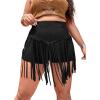 imageSOLY HUX Womens Plus Size Elastic High Waisted Fringe Tassel Solid Straight Leg Skinny ShortsBlack