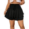 imageSOLY HUX Womens Plus Size Shorts Tie Front Shirred High Waisted Layered Hem Wide Leg Summer Shorts Solid Black 1XL