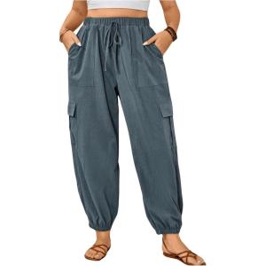 imageSOLY HUX Womens Plus Size High Waist Cargo Pants Casual Loose Baggy Jogger Pants Trousers PocketsDusty Blue
