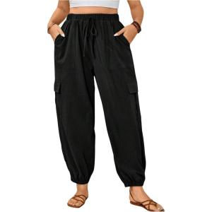imageSOLY HUX Womens Plus Size High Waist Cargo Pants Casual Loose Baggy Jogger Pants Trousers PocketsSolid Black