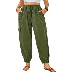 imageSOLY HUX Womens Plus Size High Waist Cargo Pants Casual Loose Baggy Jogger Pants Trousers PocketsSolid Green