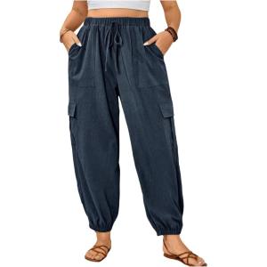 imageSOLY HUX Womens Plus Size High Waist Cargo Pants Casual Loose Baggy Jogger Pants Trousers PocketsSolid Grey
