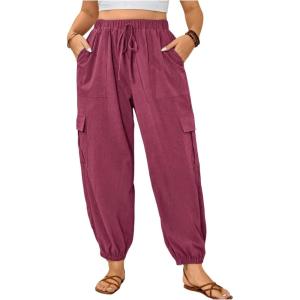 imageSOLY HUX Womens Plus Size High Waist Cargo Pants Casual Loose Baggy Jogger Pants Trousers PocketsSolid Purple