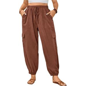 imageSOLY HUX Womens Plus Size High Waist Cargo Pants Casual Loose Baggy Jogger Pants Trousers PocketsSolid Redwood