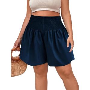 imageSOLY HUX Womens Plus Size Shirred Elastic High Waisted Wide Leg ShortsPure Navy Blue