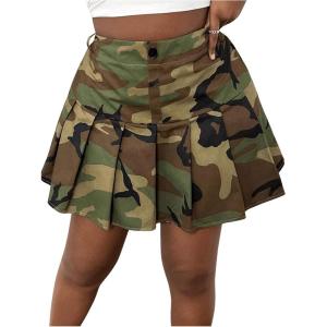 imageSOLY HUX Womens Plus Size Skirt Camo Print High Waisted Pleated A Line Short SkirtsArmy Green Camo