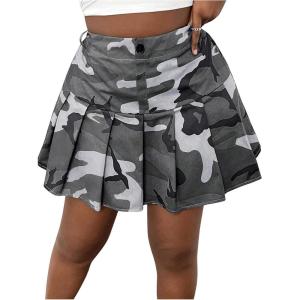 imageSOLY HUX Womens Plus Size Skirt Camo Print High Waisted Pleated A Line Short SkirtsGrey Camo
