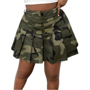 imageSOLY HUX Womens Plus Size Skirt Camo Print High Waisted Pleated A Line Short SkirtsKhaki Camo