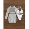 imageSOLY HUX Womens 3 Piece Swimsuit Halter Triangle Bikini Sets Bathing Suit with Hollow Out Cover UpSolid White