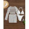 imageSOLY HUX Womens 3 Piece Swimsuit Halter Triangle Bikini Sets Bathing Suit with Hollow Out Cover UpSolid White