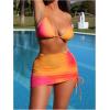 imageSOLY HUX Womens 3 Piece Swimsuit Ombre Halter Triangle Bikini Set Bathing Suit with Cover Up Beach SkirtOrange Ombre