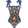 imageSOLY HUX Womens Boho Printed One Piece Swimsuit Tie Shoulder Bathing Suit with Beach Cover Up SkirtMulticoloured Tribal