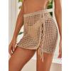 imageSOLY HUX Womens Cover Up Elastic Waist Tassel Crochet Hollow Out Sheer Beach Swimwear Mini SkirtCamel