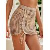 imageSOLY HUX Womens Cover Up Elastic Waist Tassel Crochet Hollow Out Sheer Beach Swimwear Mini SkirtCamel