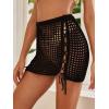 imageSOLY HUX Womens Cover Up Elastic Waist Tassel Crochet Hollow Out Sheer Beach Swimwear Mini SkirtPlain Black