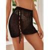 imageSOLY HUX Womens Cover Up Elastic Waist Tassel Crochet Hollow Out Sheer Beach Swimwear Mini SkirtPlain Black