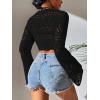 imageSOLY HUX Womens Deep V Neck Tie Front Hollow Out Long Sleeve Beach Swimsuit Bikini Cover Up TopBlack