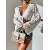 imageSOLY HUX Womens Deep V Neck Tie Front Hollow Out Long Sleeve Beach Swimsuit Bikini Cover Up TopWhite