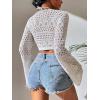 imageSOLY HUX Womens Deep V Neck Tie Front Hollow Out Long Sleeve Beach Swimsuit Bikini Cover Up TopWhite