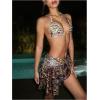 imageSOLY HUX Womens Leopard Print Cover Up Skirts Layered Ruffle Tie Side Wraps BeachwearBrown Leopard