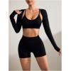 imageSOLY HUX Workout Sets for Women 3 Piece Outfits Seamless Sports Bra and High Waisted Shorts with Bolero Crop TopPure Black