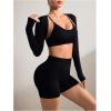 imageSOLY HUX Workout Sets for Women 3 Piece Outfits Seamless Sports Bra and High Waisted Shorts with Bolero Crop TopPure Black