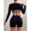 imageSOLY HUX Workout Sets for Women 3 Piece Outfits Seamless Sports Bra and High Waisted Shorts with Bolero Crop TopPure Black
