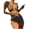 imageSOLY HUX Womens 3 Piece Swimsuit Zebra Striped Halter Bikini Set Bathing Suit with Cover Up Beach SkirtApricot Printed