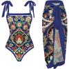 imageSOLY HUX Womens Boho Printed One Piece Swimsuit Tie Shoulder Bathing Suit with Beach Cover Up SkirtMulticoloured Tribal