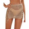 imageSOLY HUX Womens Cover Up Elastic Waist Tassel Crochet Hollow Out Sheer Beach Swimwear Mini SkirtCamel