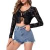imageSOLY HUX Womens Long Sleeve Floral Lace Cropped Cardigan Mesh Sheer Tie Front Y2K Crop Tops 2023 FashionPure Black Floral