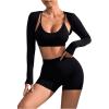imageSOLY HUX Workout Sets for Women 3 Piece Outfits Seamless Sports Bra and High Waisted Shorts with Bolero Crop TopPure Black