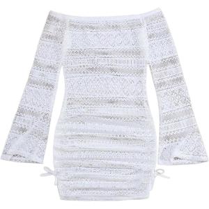 imageSOLY HUX Girls Off The Shoulder Long Sleeve Cover Up Dress Beach Vacation ClothesSolid White