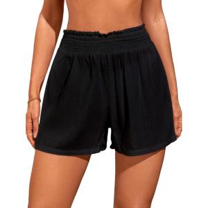 imageSOLY HUX Swim Cover Up Shorts for Women Sheer Split Bikini Shorts Beach SwimwearPlain Black