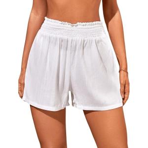 imageSOLY HUX Swim Cover Up Shorts for Women Sheer Split Bikini Shorts Beach SwimwearWhite Solid