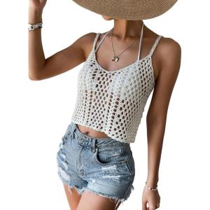 imageSOLY HUX Womens Beach Cover Up Summer Hollow Out Sleeveless Swim Bikini Swimsuit Cover Up TopSolid White