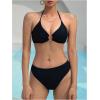 imageSOLY HUX Womens 3 Piece Bikini Set Ring Linked High Cut Halter Swimsuit with Cover Up SkirtPure Black