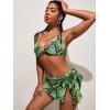 imageSOLY HUX Womens 3 Piece Swimsuits Triangle Bikini Set Bathing Suits with Mesh Cover Up Beach Skirt Green Snack Skin XL