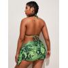 imageSOLY HUX Womens 3 Piece Swimsuits Triangle Bikini Set Bathing Suits with Mesh Cover Up Beach Skirt Green Snack Skin XL