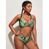 imageSOLY HUX Womens 3 Piece Swimsuits Triangle Bikini Set Bathing Suits with Mesh Cover Up Beach Skirt Green Snack Skin XL