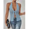 imageSOLY HUX Womens Crochet Tie Front Halter Neck Crop Camisole Top Swimsuit Cover Up BeachwearMint Blue