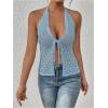 imageSOLY HUX Womens Crochet Tie Front Halter Neck Crop Camisole Top Swimsuit Cover Up BeachwearMint Blue